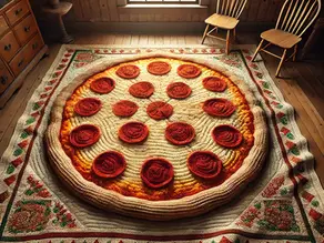 A quilt with a pizza pattern