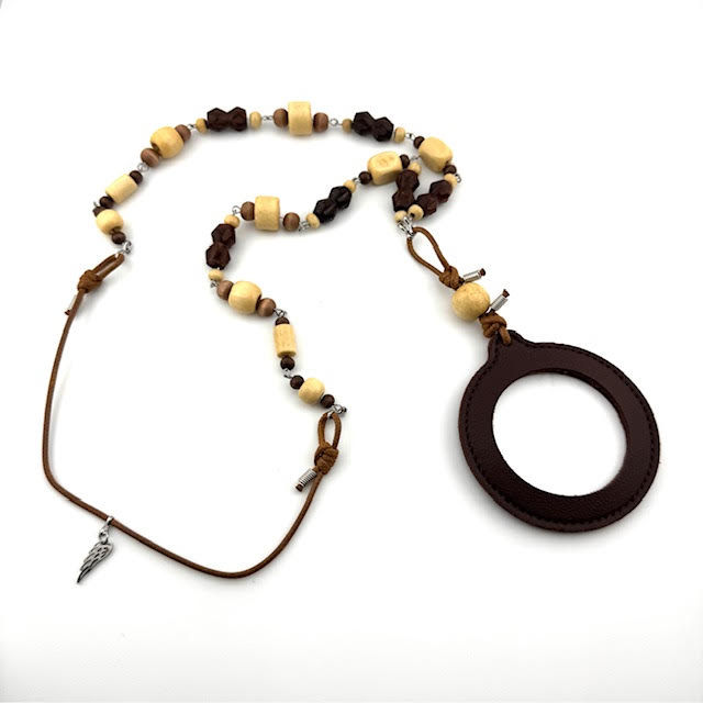 Thumbnail: Leather N Wood Monocle Necklace- Dark Brown (A)