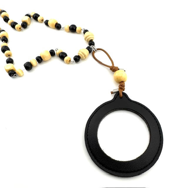 Thumbnail: Leather N Wood Monocle Necklace- Black (B)