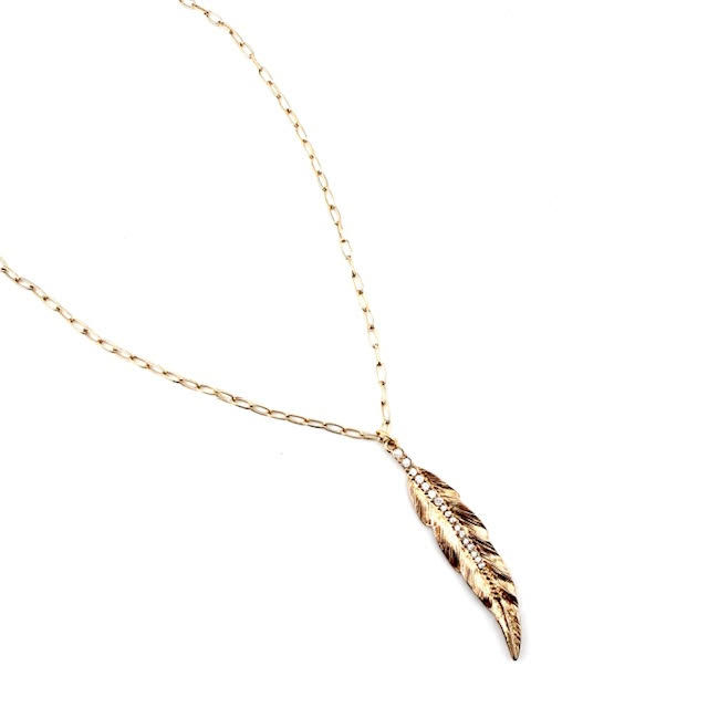 Golden Rhinestone Feather Necklace- 24inch