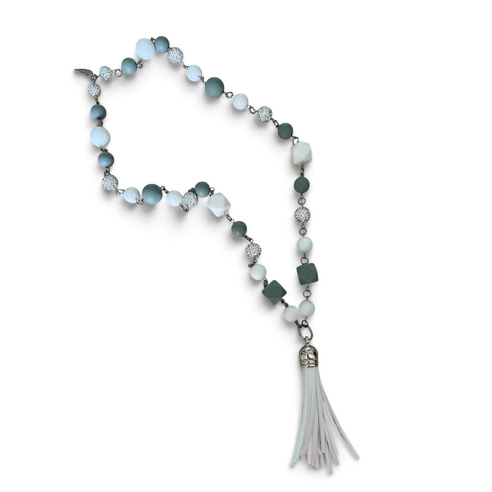 Thumbnail: Silicone N Bling Necklace- Sage N White