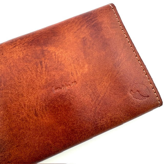 Thumbnail: Small Leather Pocket Wallet- Vintage Brown Feathers "Inspire"