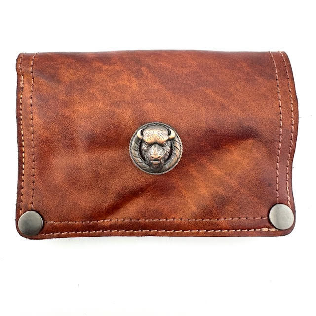 Thumbnail: Leather Credit Card Wallet- Vintage Brown Buffalo "Wisdom"