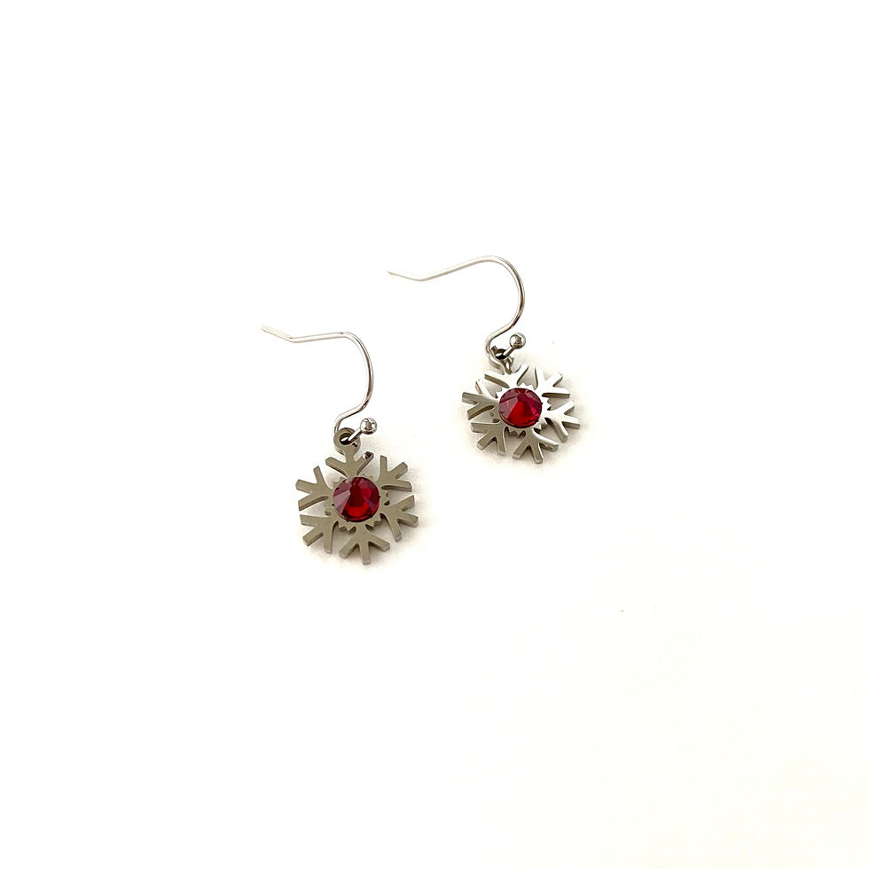 Thumbnail: Small Swarovski Kissed Snowflake Earrings- Stainless Ruby