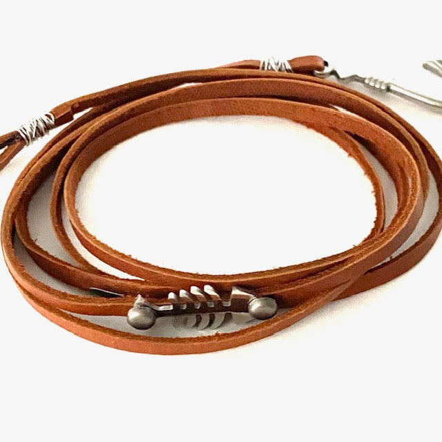 Thumbnail: the Fisherman's Wrap Bracelet- Silver N Camel