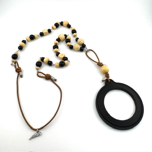 Thumbnail: Leather N Wood Monocle Necklace- Black (B)