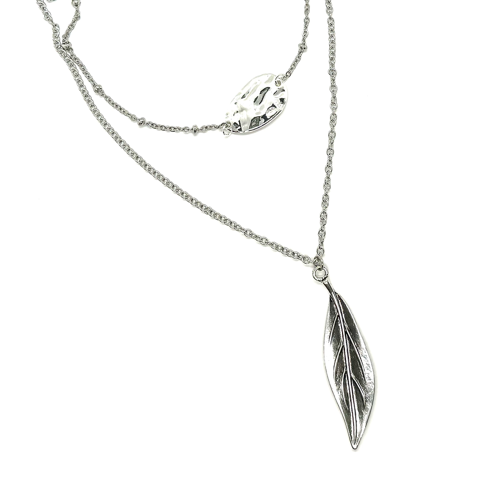 Silver Leaf Double Layer Stainless Steel Necklace 