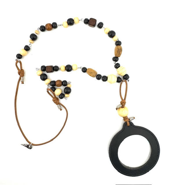 Thumbnail: Leather N Wood Monocle Necklace- Black (A)