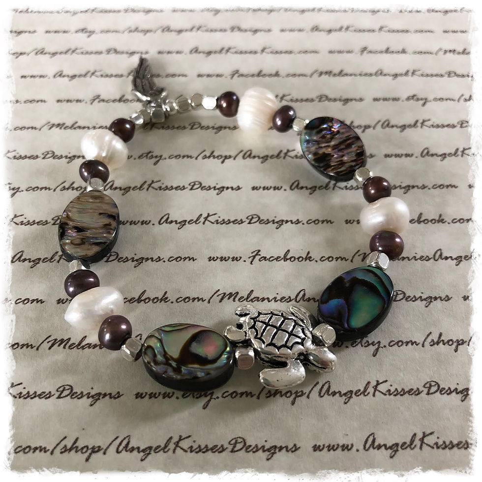 Thumbnail: Abalone N Pearls Turtle Stretch Bracelet