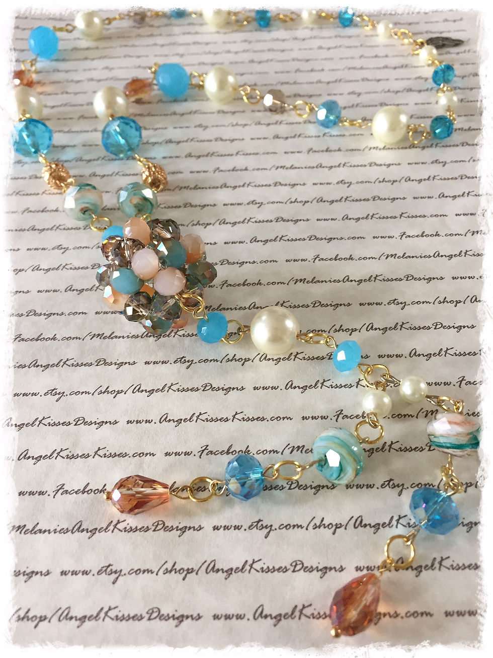 Thumbnail: XL Beaded Necklace- Turquoise N Cream