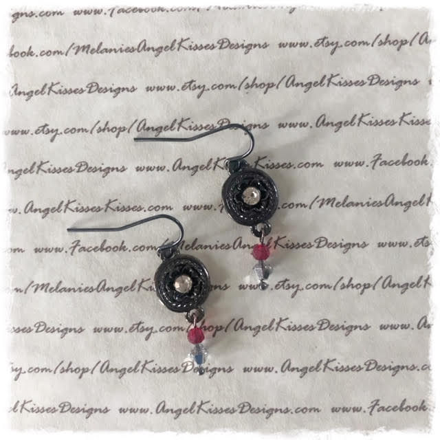 Thumbnail: Gunmetal Medalion Swarovski Dangle- Red