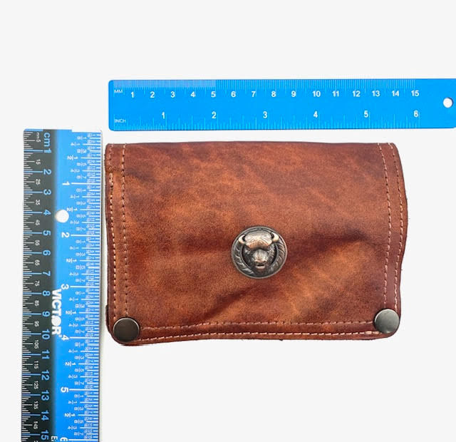 Thumbnail: Leather Credit Card Wallet- Vintage Brown Buffalo "Wisdom"