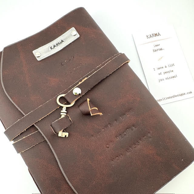 Thumbnail: Inspirational Hand Stamped & Engraved Lined Leather Journal- Karma