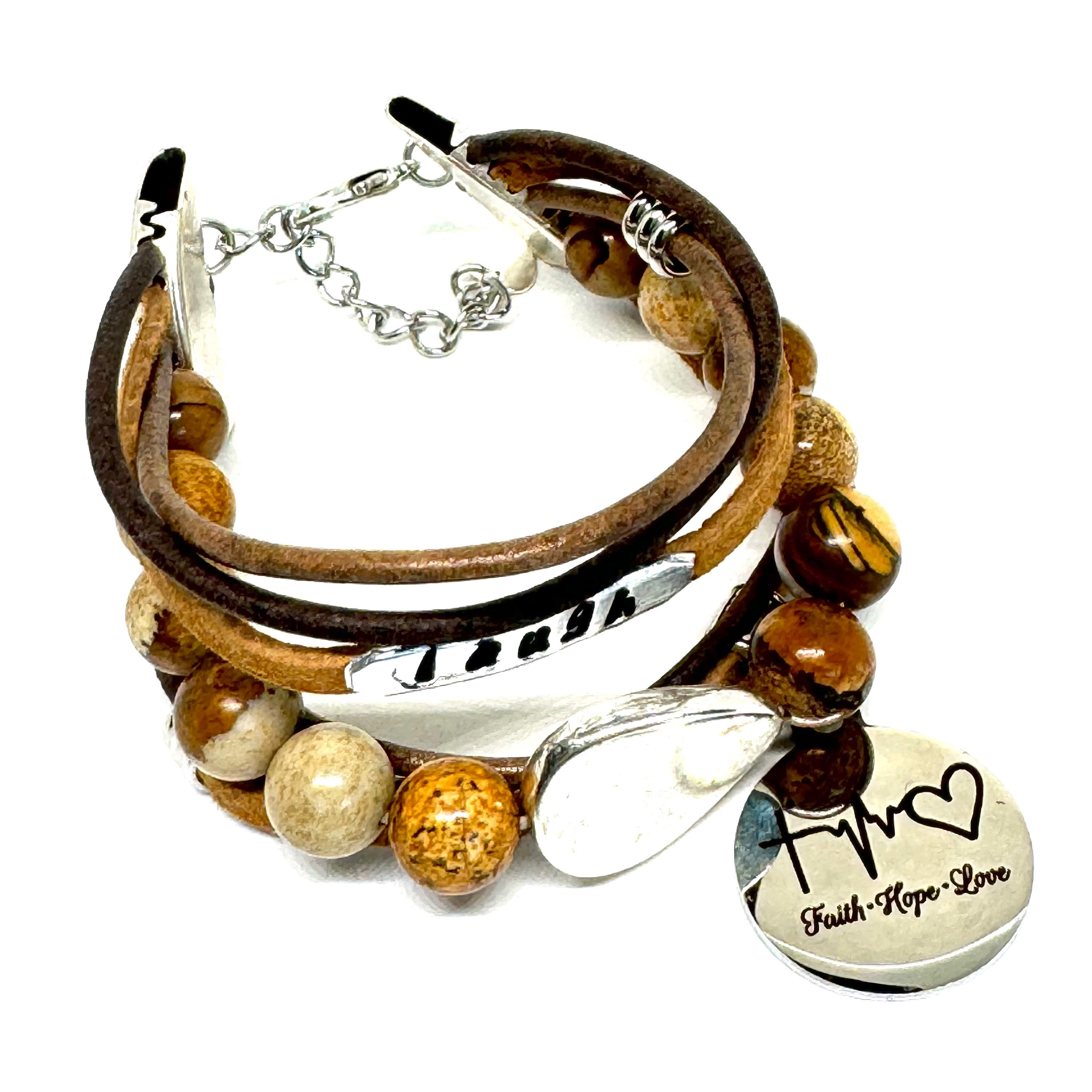 Hand Stamped Inspirational Wrap Bracelet- Laugh