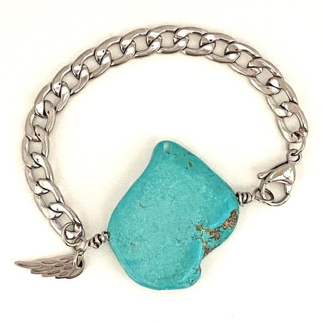 Thumbnail: Stainless Gemstone Slab Bracelet - Turquoise- Freeform