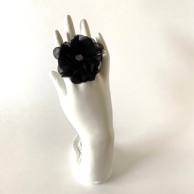Thumbnail: Black Floral Fabric Stretch Ring