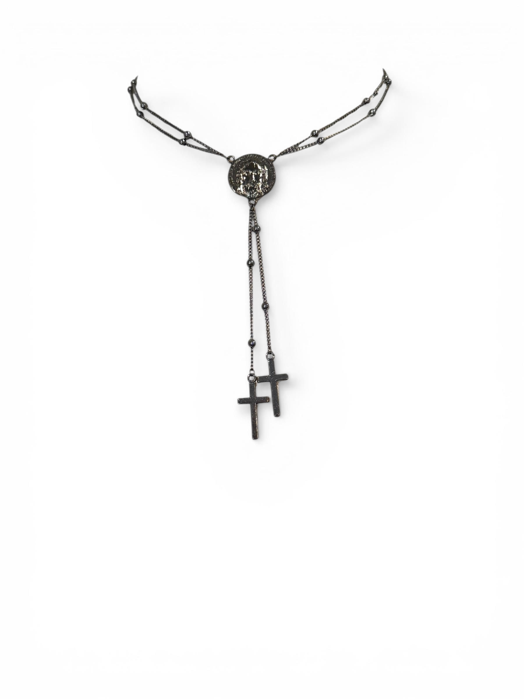 Stainless Steel Rosary Choker- Gunmetal