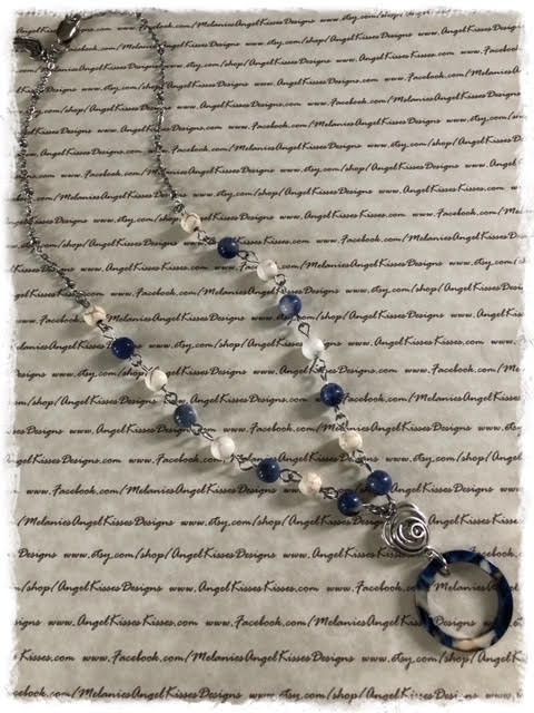 Thumbnail: Multi Color Gemstone Circle Pendant-Denim Rose
