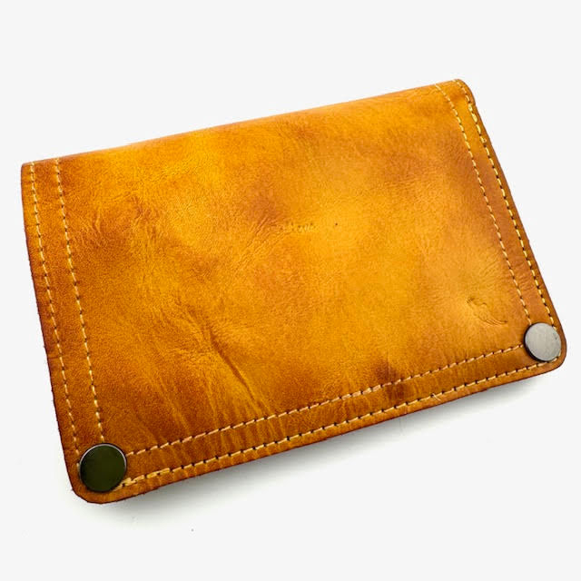 Thumbnail: Leather Credit Card Wallet- Sunset Yellow Bull Skull "Believe"