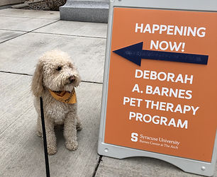 Kirby visiting in the Barnes Center