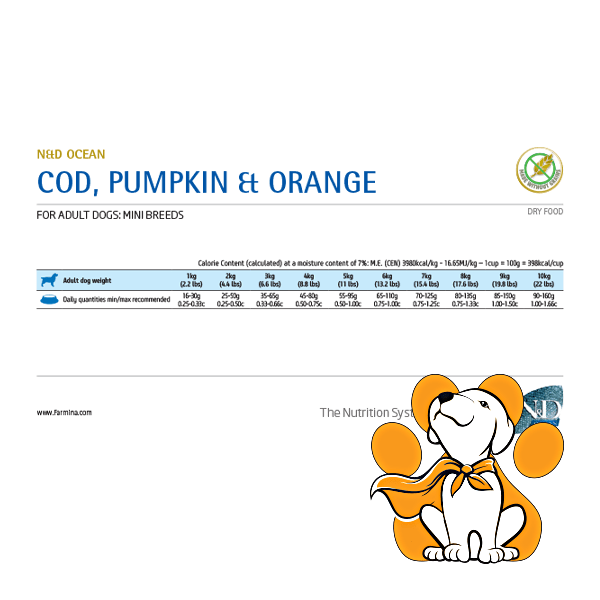 Thumbnail: N&D Ocean Adult Mini Codfish Pumpkin & Orange 7kg, Mix granula za odrasle pse mini rasa od bakalara i pundeve