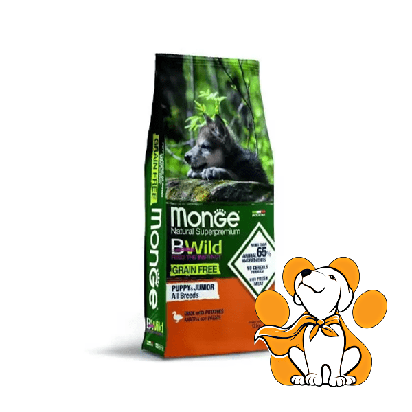 Monge Bwild Grain Free Puppy&Junior All Breeds Duck&Potato 12kg, Granule za štence