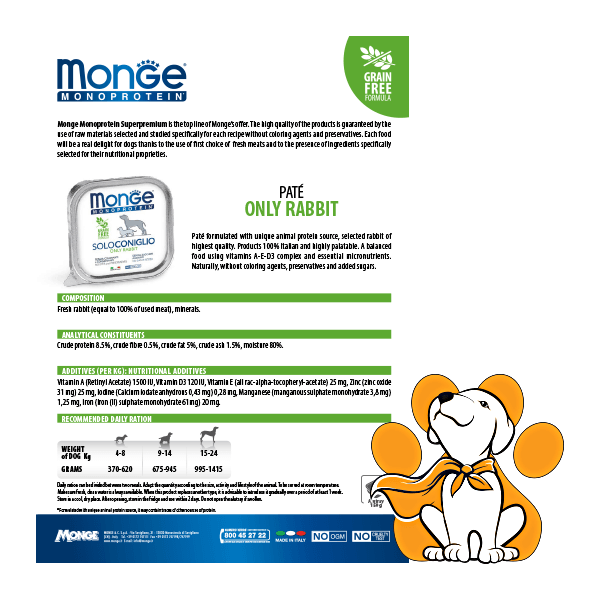 Thumbnail: Monge Monoprotein Only Rabbit 150g, Pašteta u konzervi za Pse od Zečetine