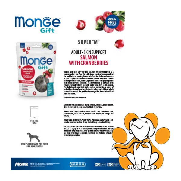 Thumbnail: Monge Gift Salmon & Cranberries Skin Support 150g, pseći Keksići ukus Losos i Brusnica