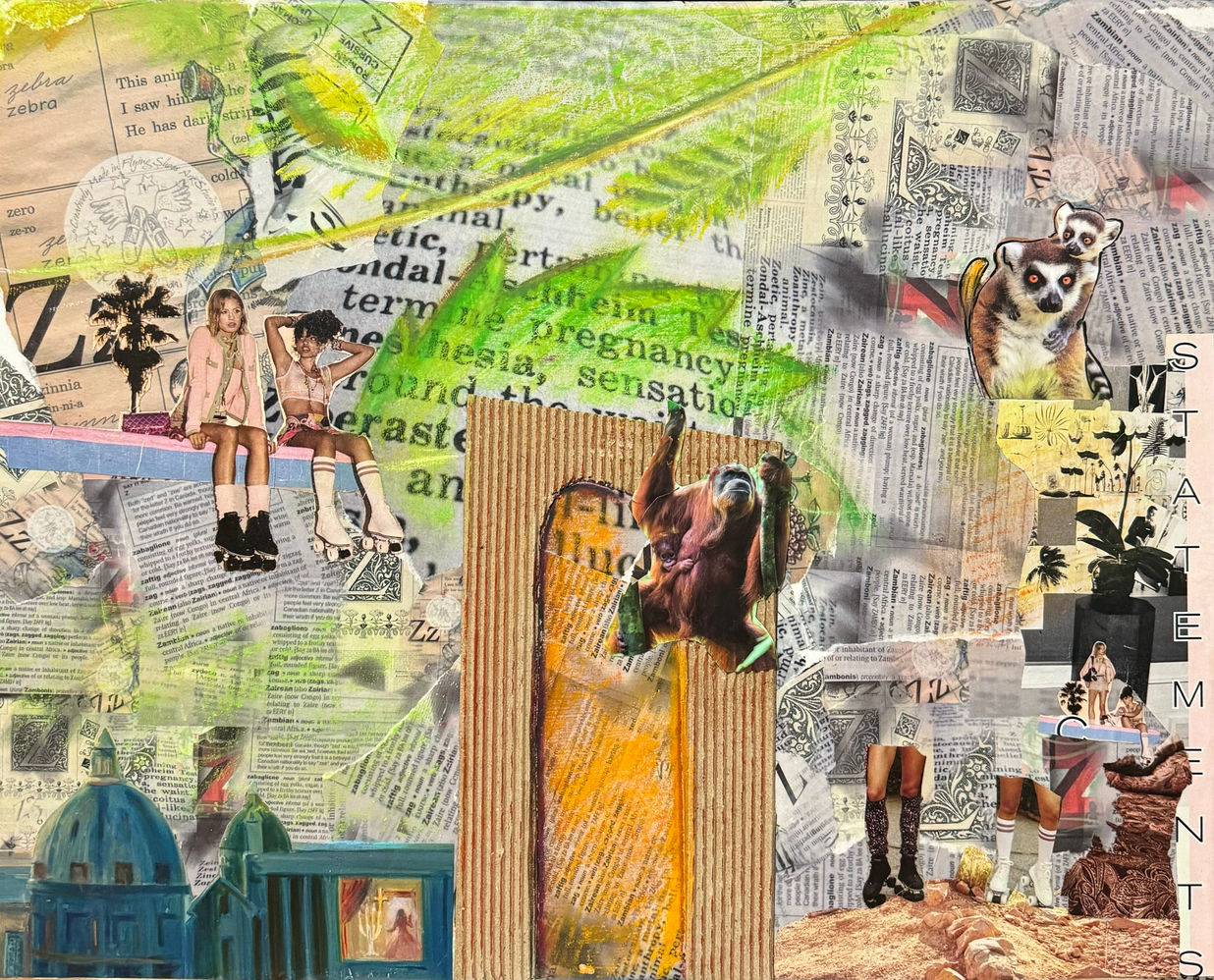 Reconstructing Balance
20 X 16''
Mixed media: Acrylic, ink, pastel, paper, fabric, 
Mixed media paintings by Nimisha Doongarwal exploring balance between tradition, environment, and belonging and Home