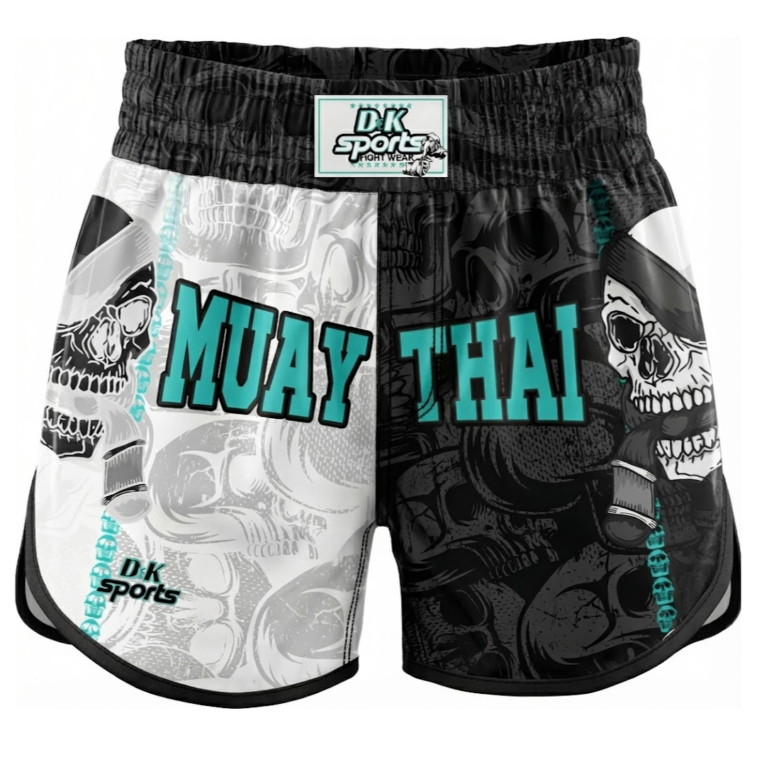 Bermuda Shorts Muay Thai Profissional Luta Kickboxing Caveira Skull Preta/branca