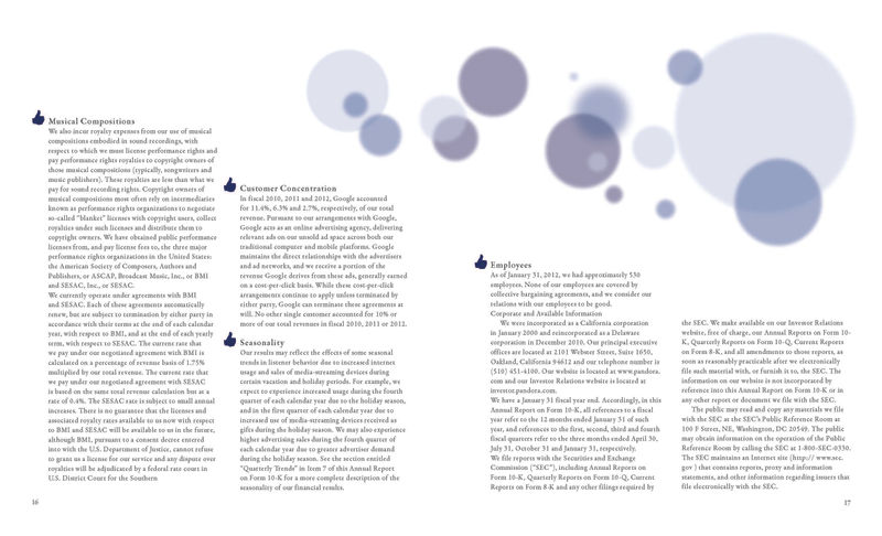 internal spread to mock up of pandora radio annual report