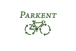 Company name Parkent on top of bicycle with arrows for wheels underneath