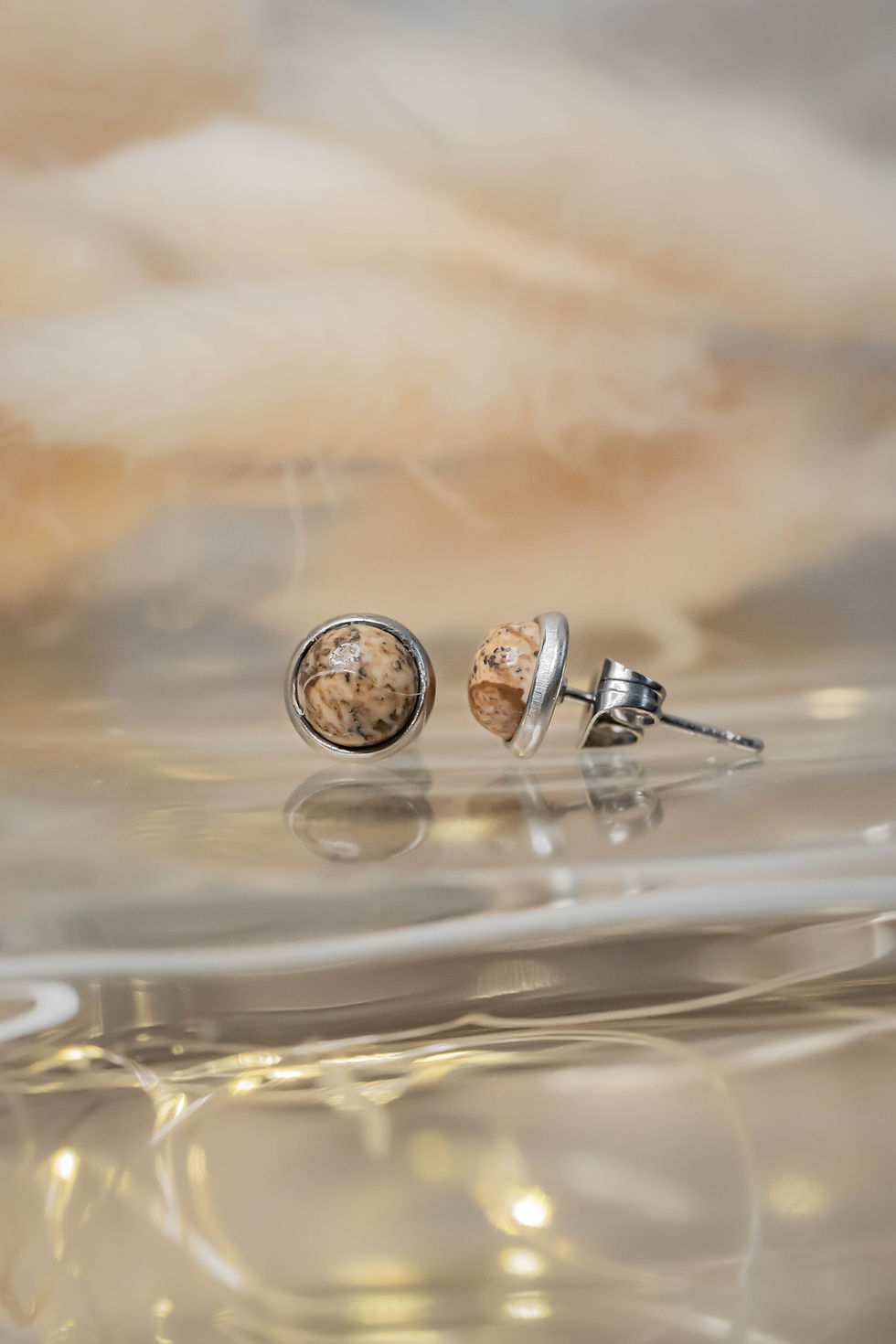 Puces d'oreille de Bois fossile sur Silver Filled