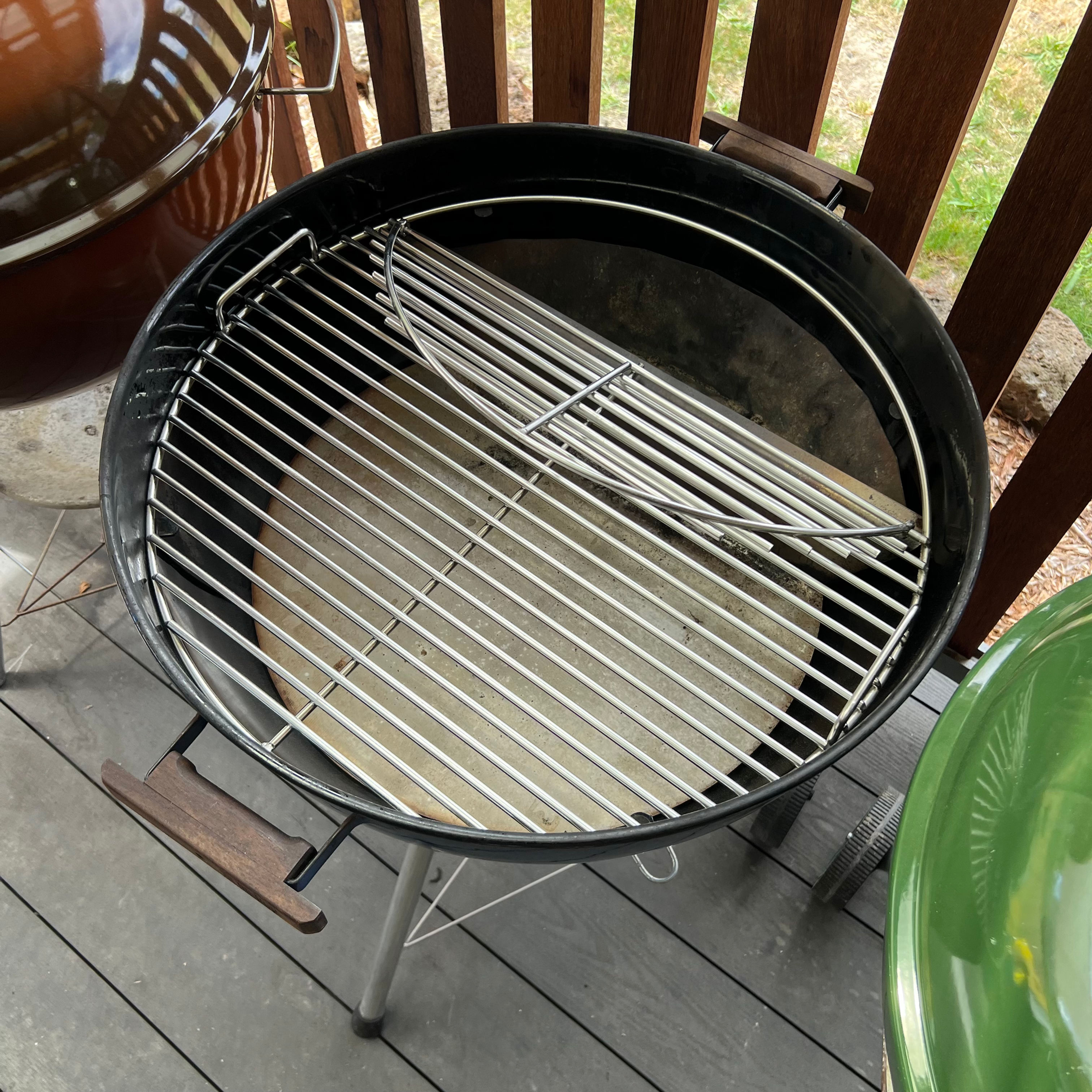 HexGrate style weber kettle grill shown fitted to a weber kettle with the flap up