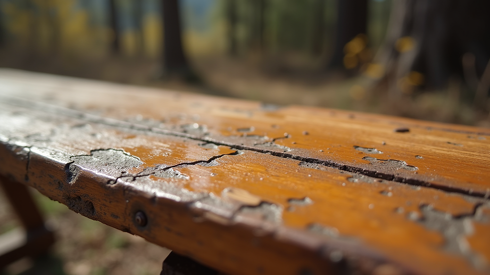 Close-up view of a wooden surface treated with pine tar