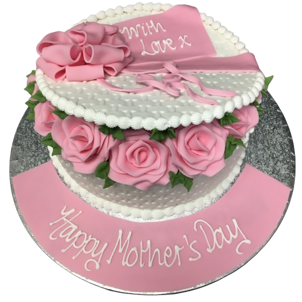 Bespoke cake shaped as a basket of pink and white roses, perfect for celebration in Solihull, West Midlands.