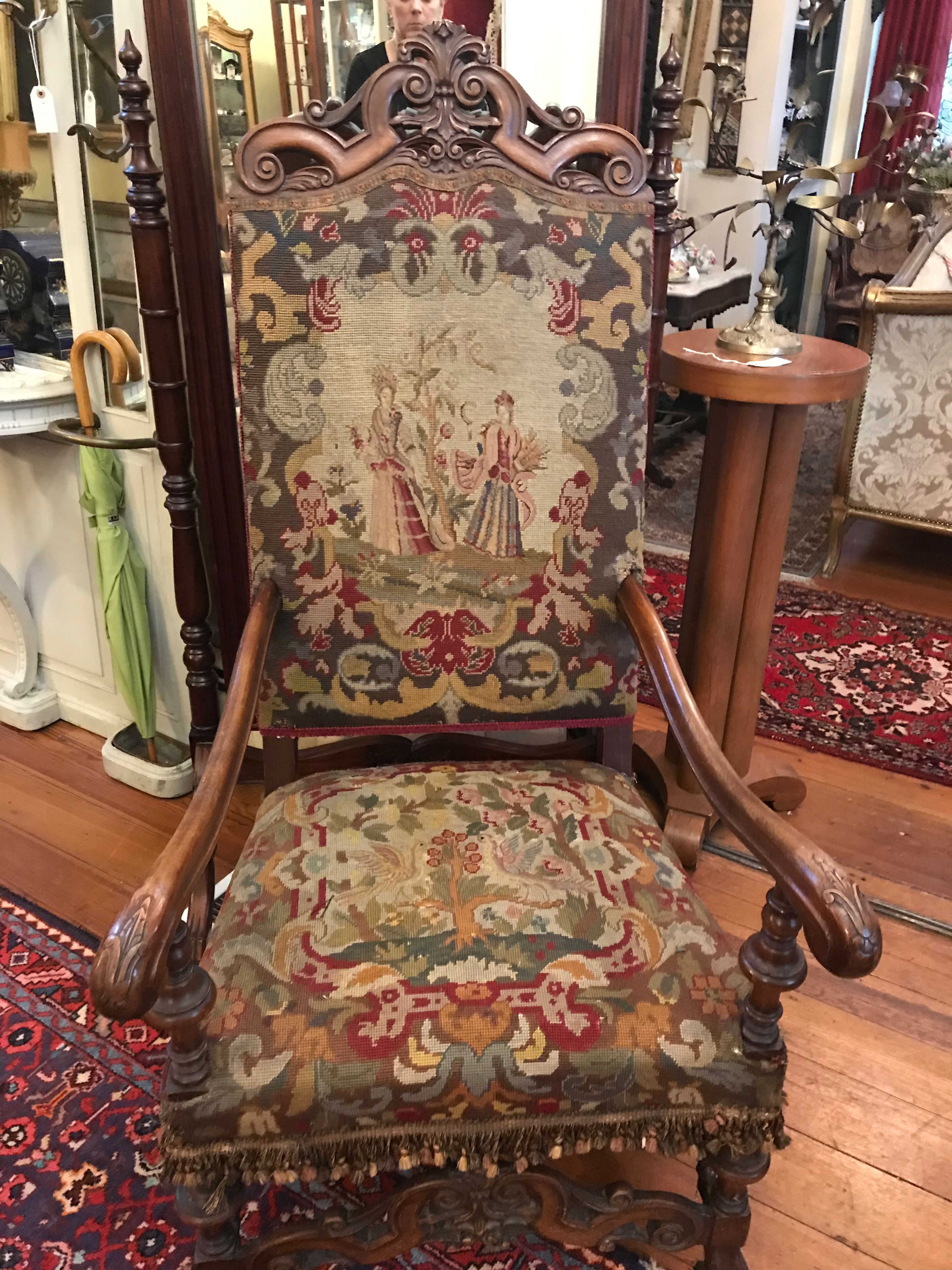 French Fireside Chair Needlepoint