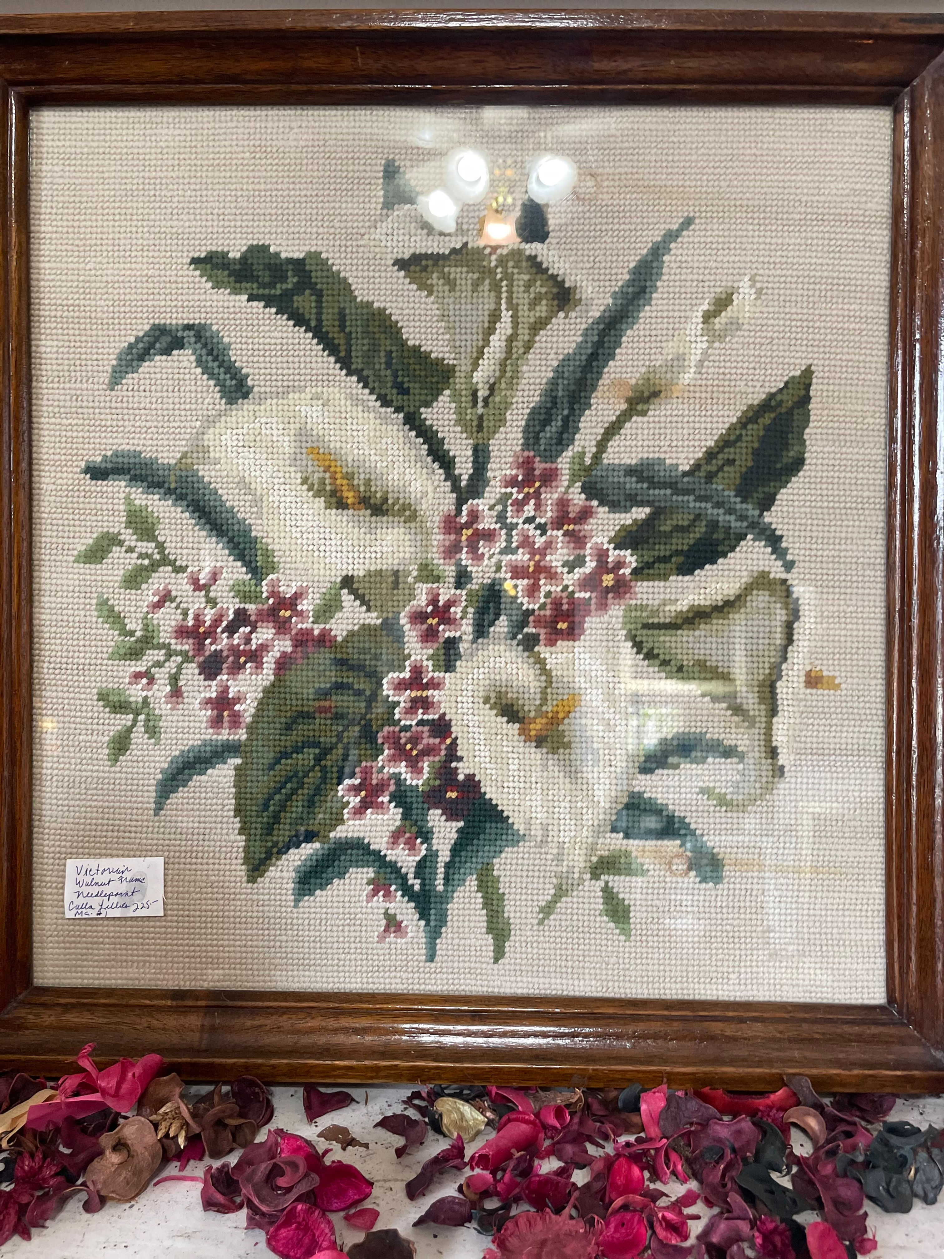 Framed Needlepoint Lillies