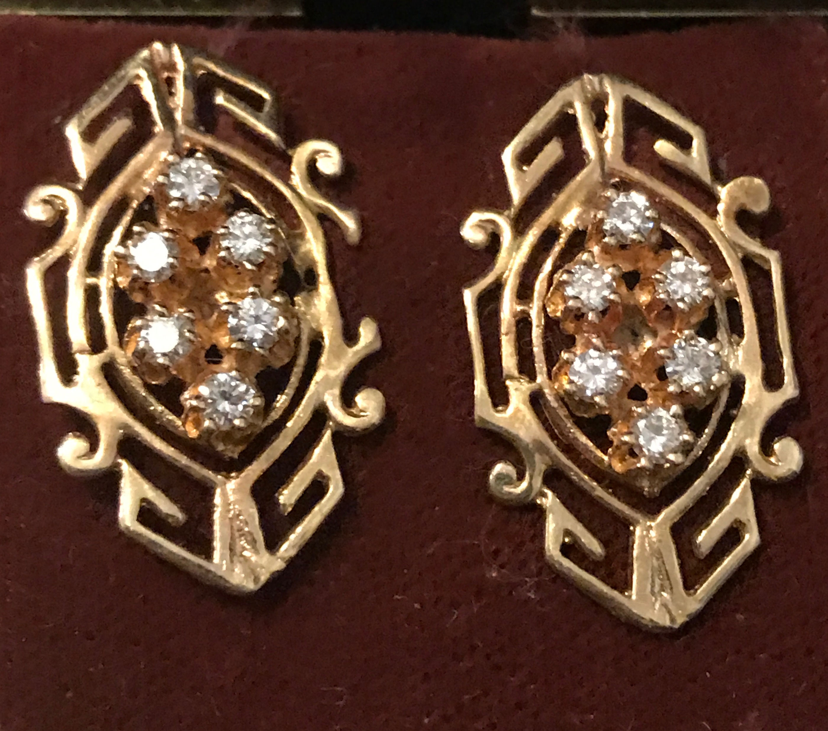 Deco Diamond Earrings 14kt post backs