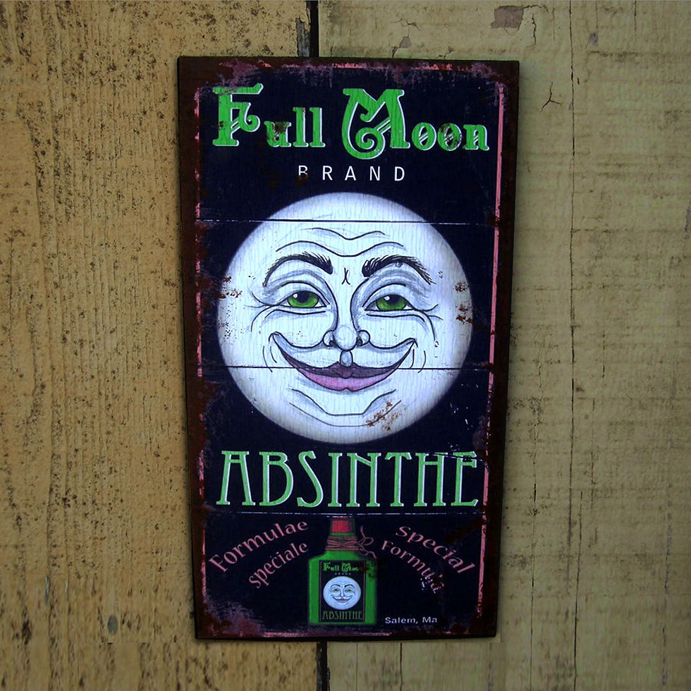 Absinthe alcohol poster vintage wood sign smiling moon art The Elfin