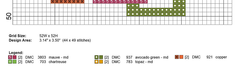 Thumbnail: a close up of the cross stitch chart for mid-century Maude's modern cross stitch pattern download