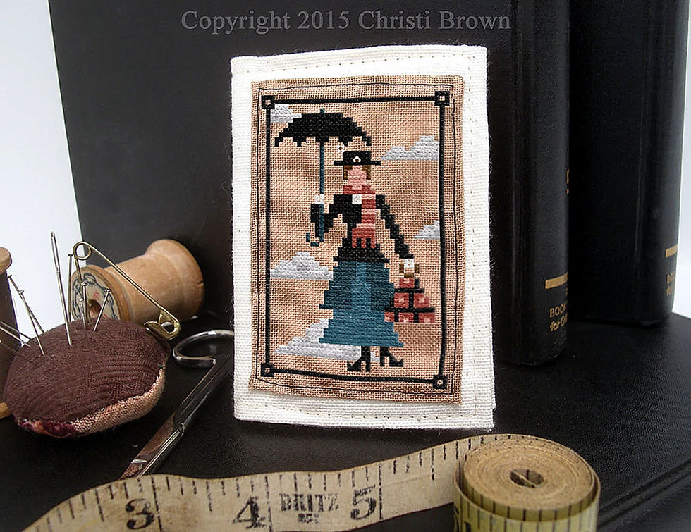 Thumbnail: Mary Poppins cross stitch pattern PDF download. Easy, small 3 inch x 4 inch needlepoint embroidery