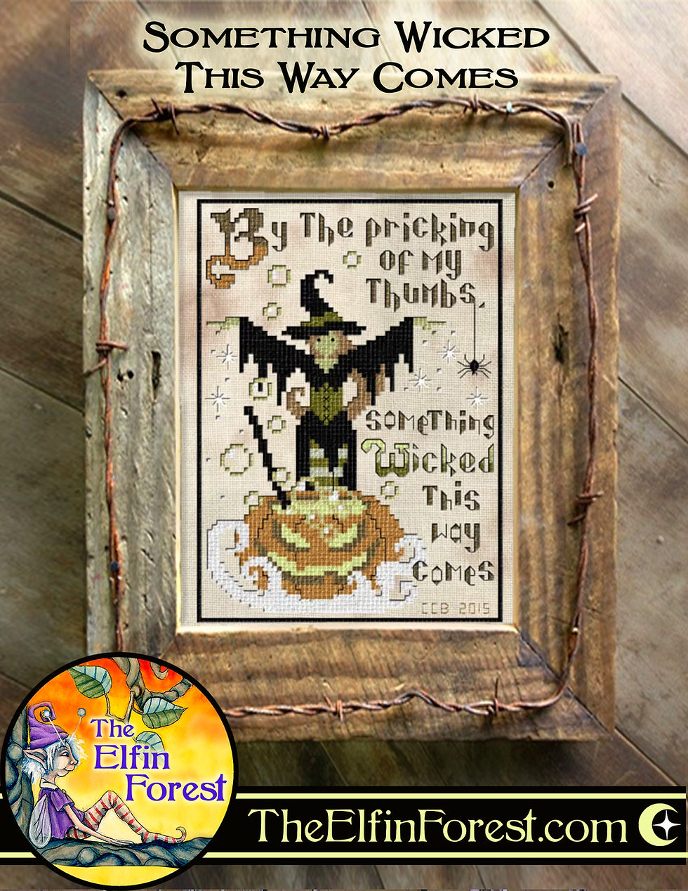 Thumbnail: Halloween witch cross stitch pattern download Something Wicked This Way Comes