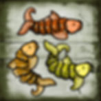 Segmented koi fish paper dolls articulated Christmas tree ornaments in red, yellow and gold. PNG download for Cricut or hand