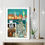 Thumbnail: A large framed print of NYC or New York City painted in a bold, colorful, mid-century modern style