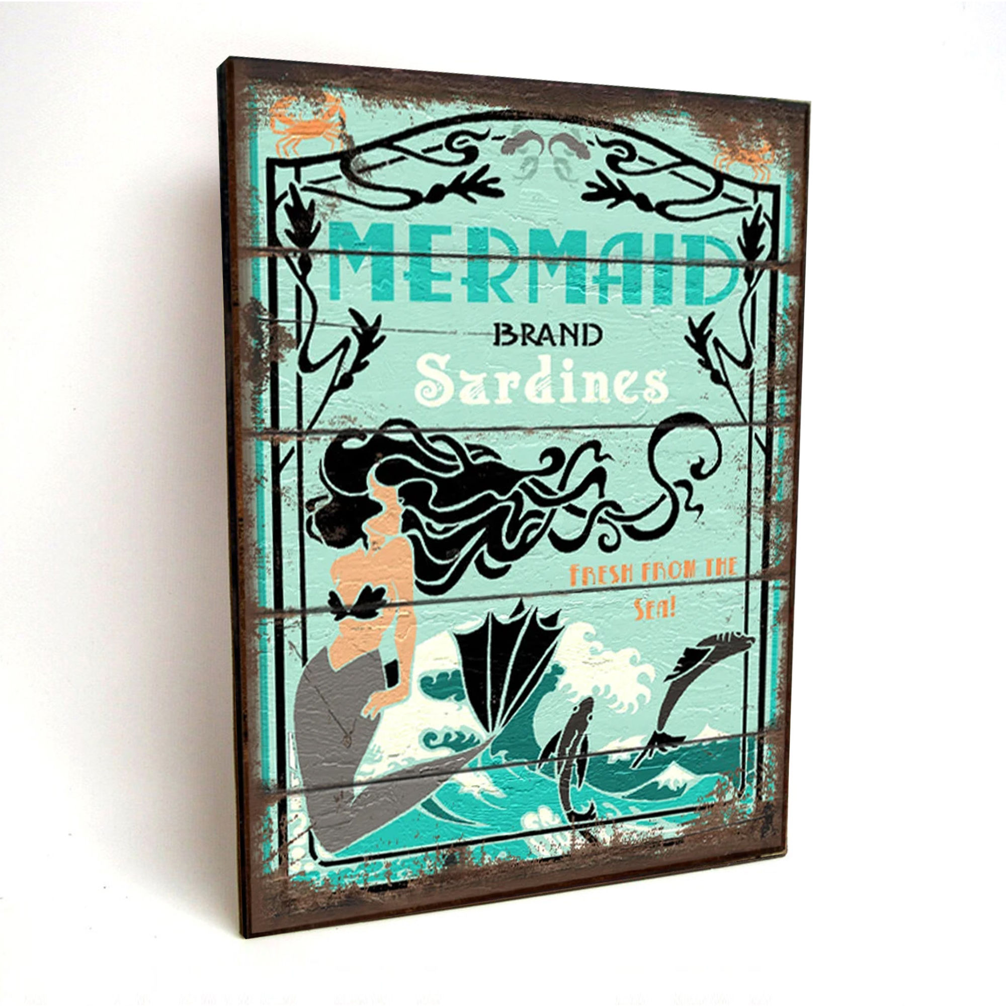 Mermaid wood sign for yard or garden, art nouveau style wall decor