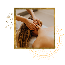 A woman with blonde hair receives a lomi lomi style neck massage