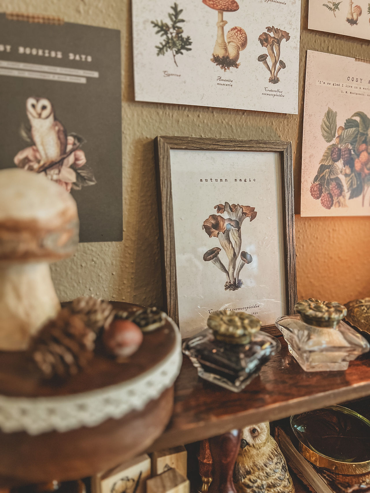 cottagecore home decor with vintage postcards and prints