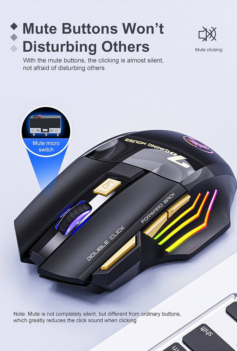 Thumbnail: Wireless Gaming Mouse USB IMICE GW-X7 3200DPI Dual Mode Rechargeable 7 Keys 2.4G