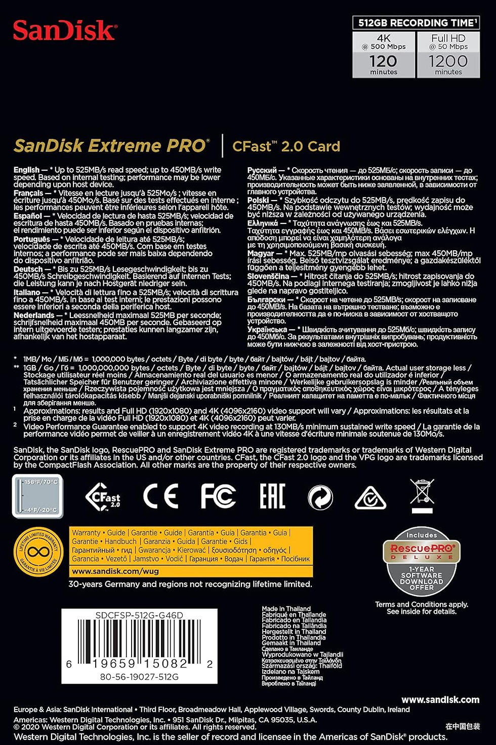 Thumbnail: SanDisk 512GB Extreme PRO CFast 2.0 Memory Card - SDCFSP-512G-G46D